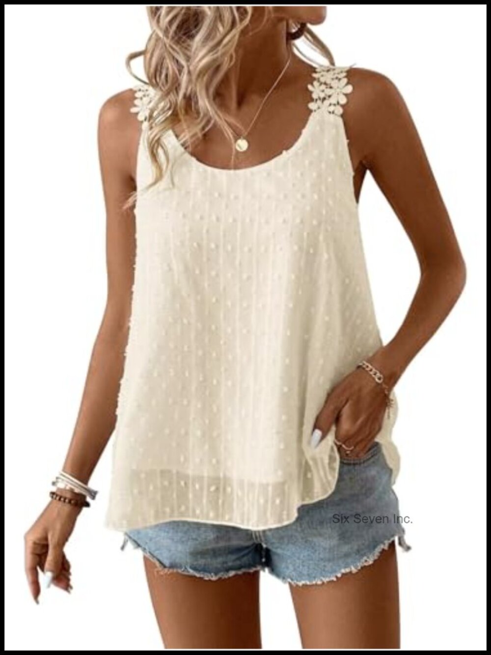 Swiss Dot Sleeveless Lace Strap Tank Top Camisole